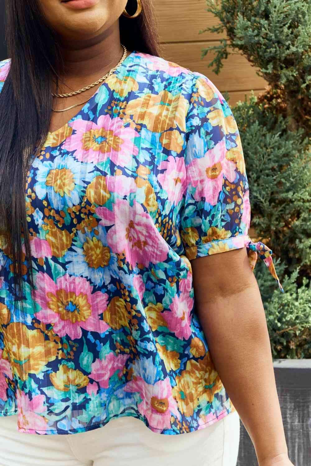 Petal Dew Full Size Floral V-Neck Tie Detail Blouse Blouses - Tophatter Daily Deals