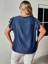 Plus Size Round Neck Flounce Sleeve Frill Trim Blouse Blouses - Tophatter Daily Deals