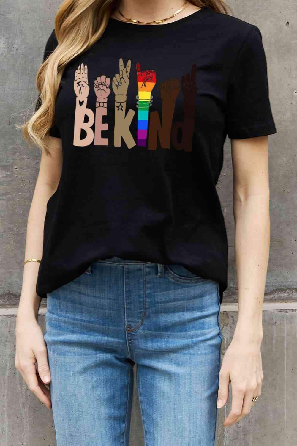 Simply Love Full Size BE KIND Graphic Cotton Tee Women's T-Shirts - Tophatter Daily Deals