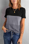 Color Block Side Slit Round Neck T-Shirt Women's T-Shirts - Tophatter Daily Deals