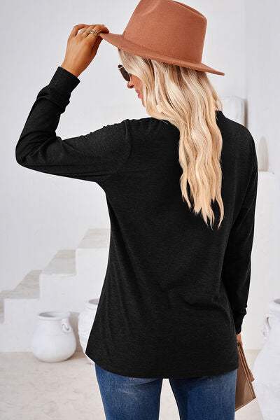 Notched Long Sleeve T-Shirt Women's T-Shirts - Tophatter Daily Deals