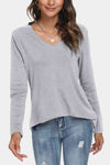 V-Neck Long Sleeve T-Shirt Light Gray Women's T-Shirts - Tophatter Daily Deals