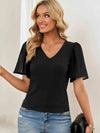 V-Neck Flutter Sleeve Top - Tophatter Deals