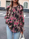 Smocked Round Neck Flounce Sleeve Blouse Navy Blouses - Tophatter Daily Deals