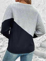 Contrast Buttoned V-Neck Blouse Blouses - Tophatter Daily Deals