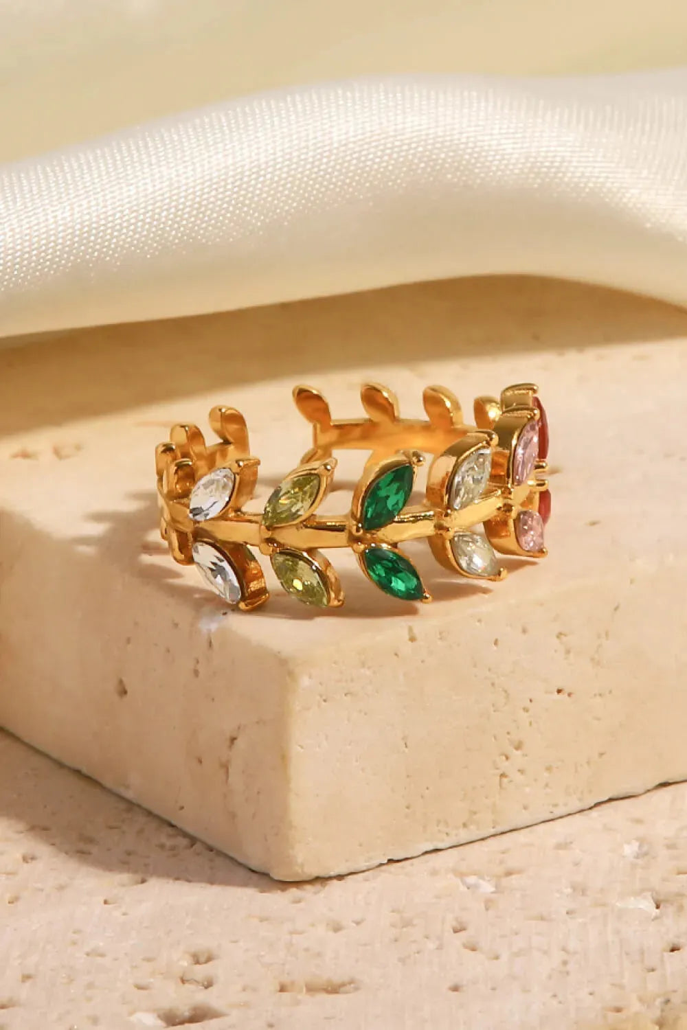 Zircon 18K Gold-Plated Leaf Open Ring Rings - Tophatter Daily Deals