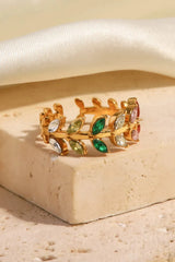 Zircon 18K Gold-Plated Leaf Open Ring Rings - Tophatter Daily Deals