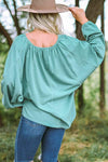 Notched Neck Balloon Sleeve Blouse Blouses - Tophatter Daily Deals