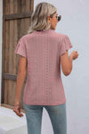 Eyelet Notched Neck Flutter Sleeve Top Women's T-Shirts - Tophatter Daily Deals