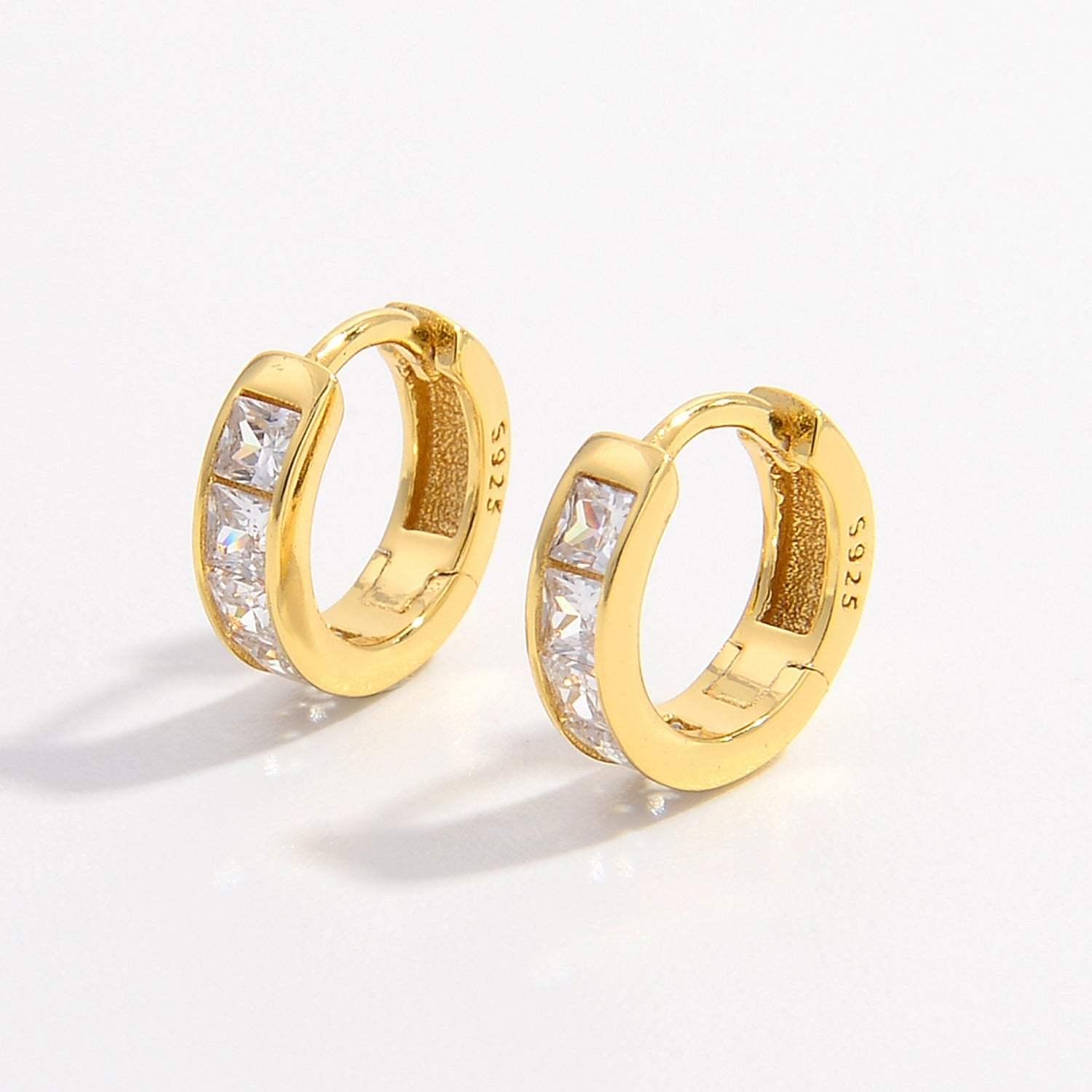 925 Sterling Silver Inlaid Zircon Huggie Earrings Gold One Size Earrings - Tophatter Daily Deals