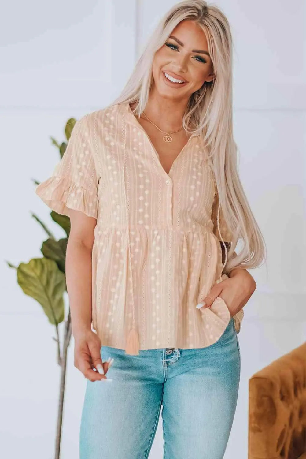 Embroidered Tassel Flounce Sleeve Babydoll Blouse Blouses - Tophatter Daily Deals