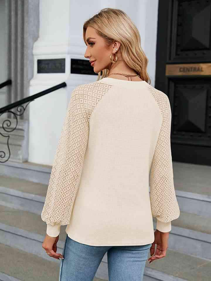 Notched Neck Long Sleeve Blouse Blouses - Tophatter Daily Deals