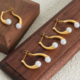 Synthetic Pearl Asymmetrical Titanium Steel Earrings Earrings - Tophatter Daily Deals