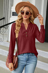 Notched Long Sleeve T-Shirt Brick Red Women's T-Shirts - Tophatter Daily Deals