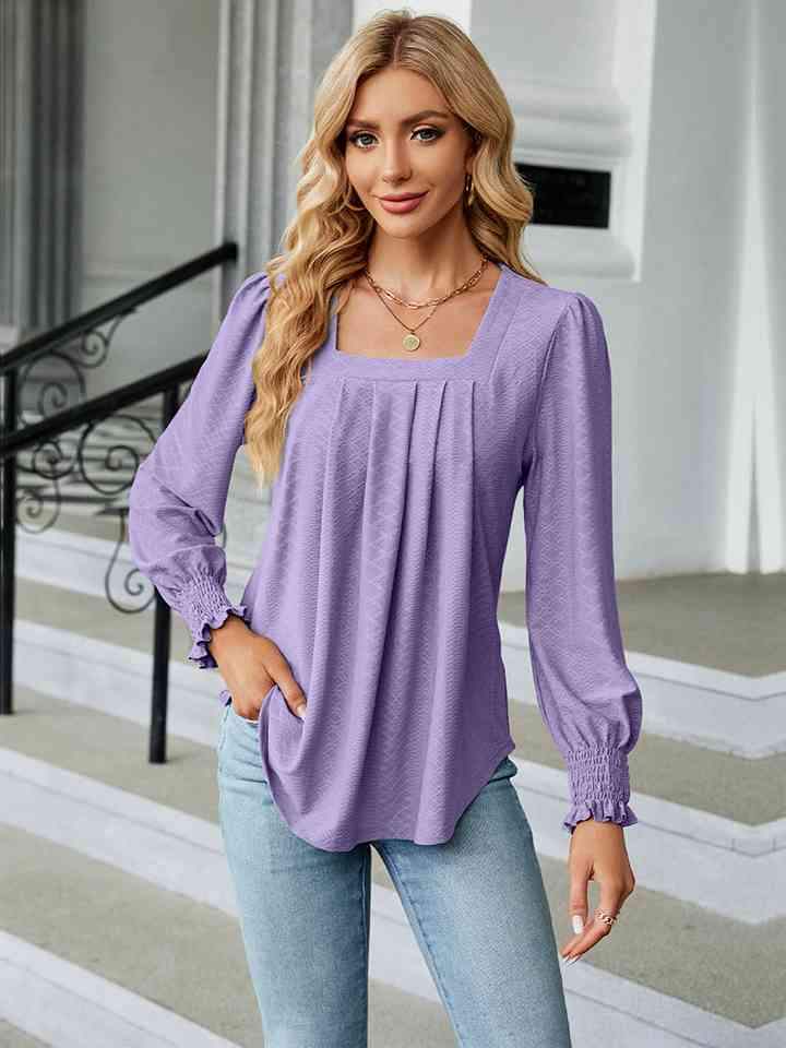 Square Neck Puff Sleeve Blouse Women's T-Shirts - Tophatter Daily Deals