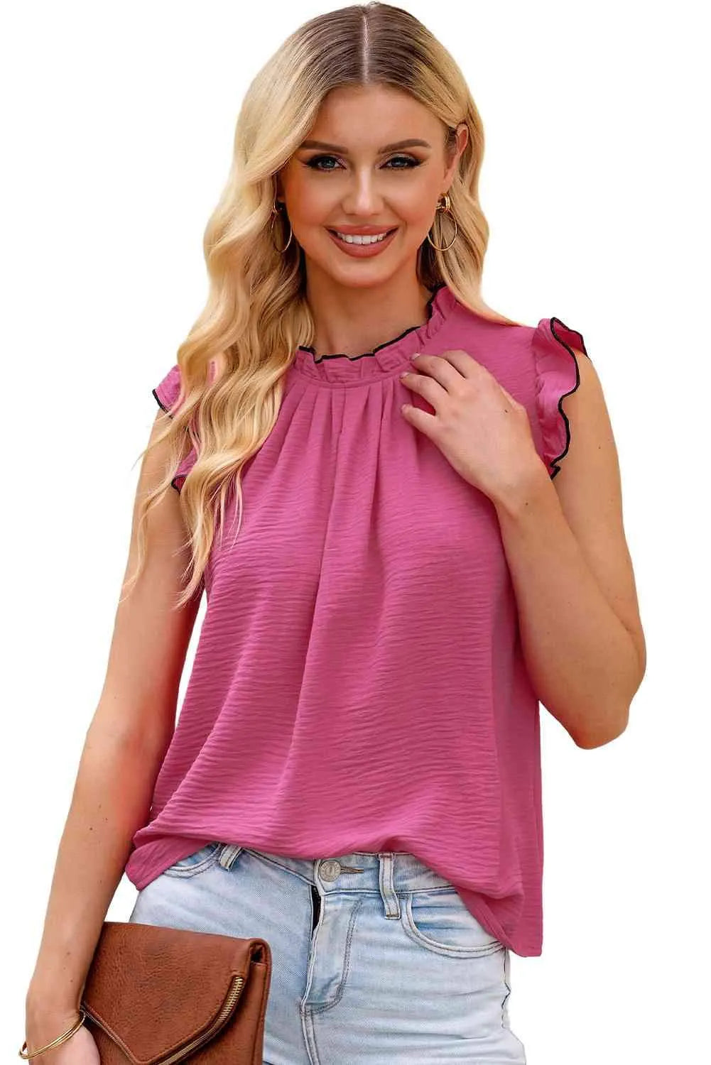Mock Neck Cap Sleeve Blouse Blouses - Tophatter Daily Deals