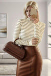 Striped Turtleneck Long Sleeve T-Shirt Women's T-Shirts - Tophatter Daily Deals