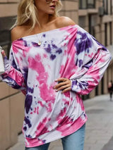 Tie-Dye Off-Shoulder Long Sleeve Blouse Blouses - Tophatter Daily Deals