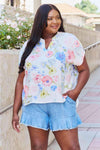 White Birch One And Only Full Size Short Sleeve Floral Print Top Floral Blouses - Tophatter Daily Deals