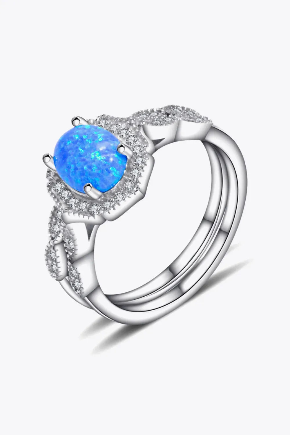 2-Piece 925 Sterling Silver Opal Ring Set Opal - Tophatter Daily Deals