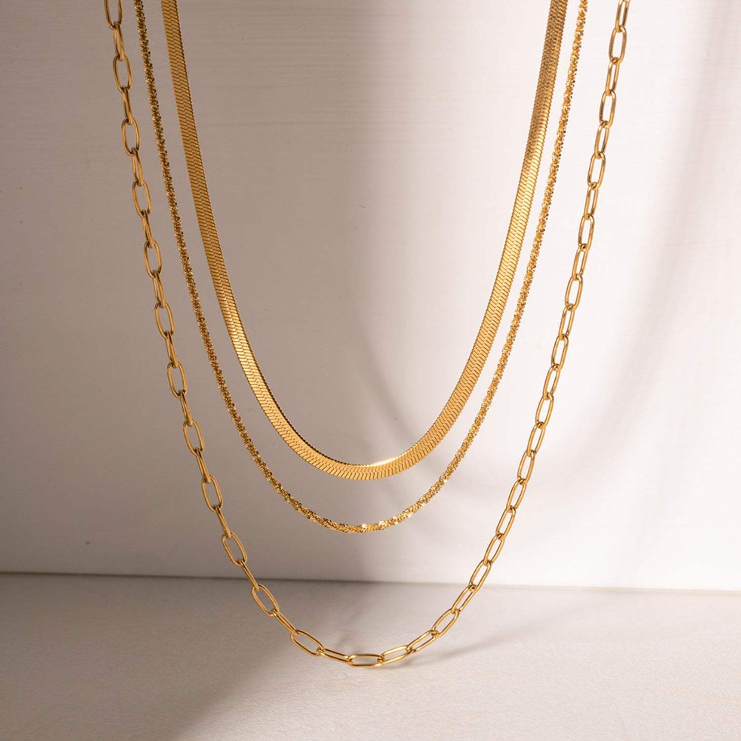 18K Gold-Plated Triple-Layered Necklace Necklaces - Tophatter Daily Deals