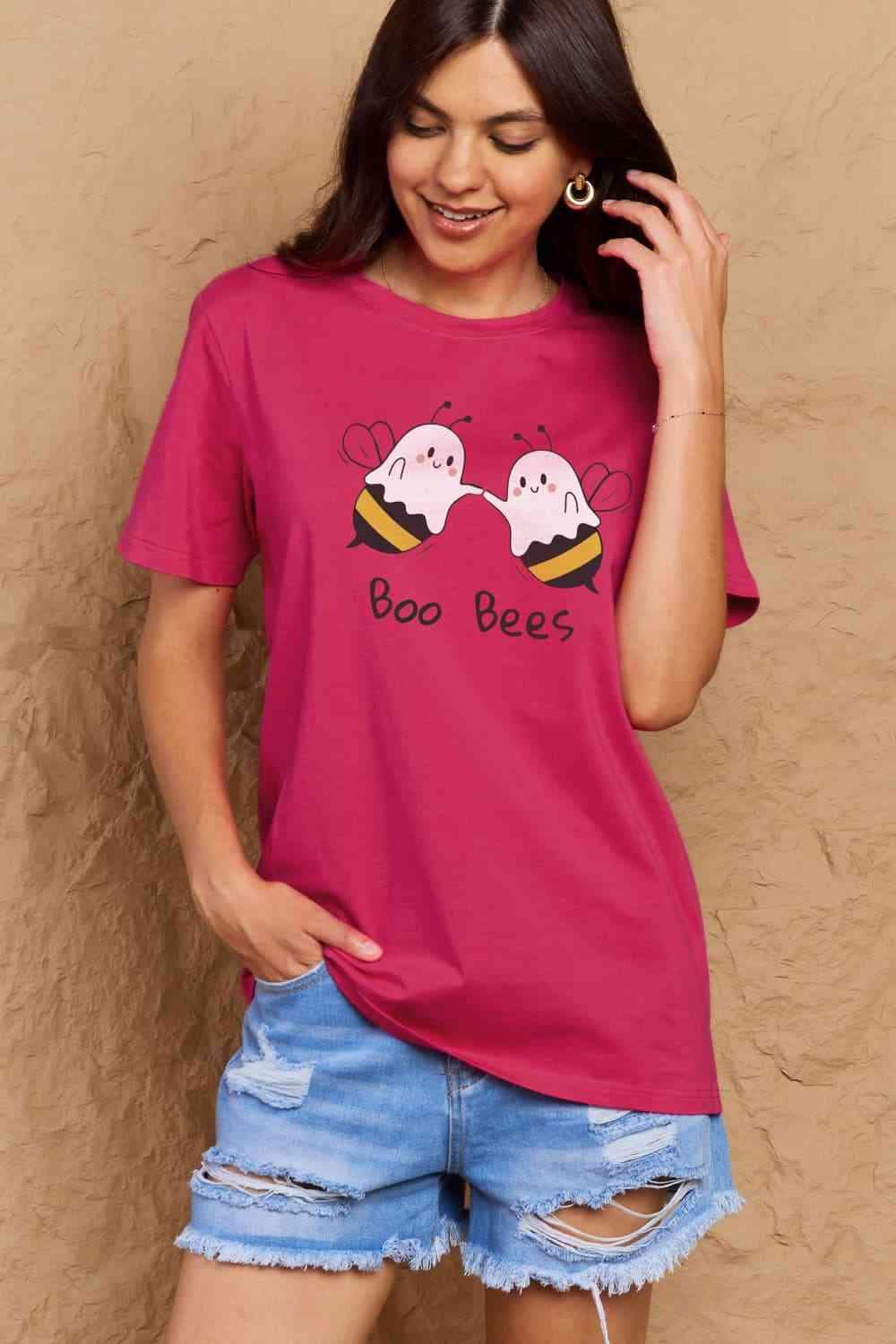 Simply Love Full Size BOO BEES Graphic Cotton T-Shirt Deep Rose Women's T-Shirts - Tophatter Daily Deals