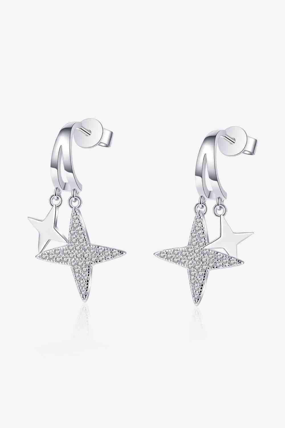 Moissanite Star Rhodium-Plated Drop Earrings Moissanite - Tophatter Daily Deals