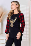 Heimish Full Size Sequin Reindeer Graphic Plaid Top Women's T-Shirts - Tophatter Daily Deals