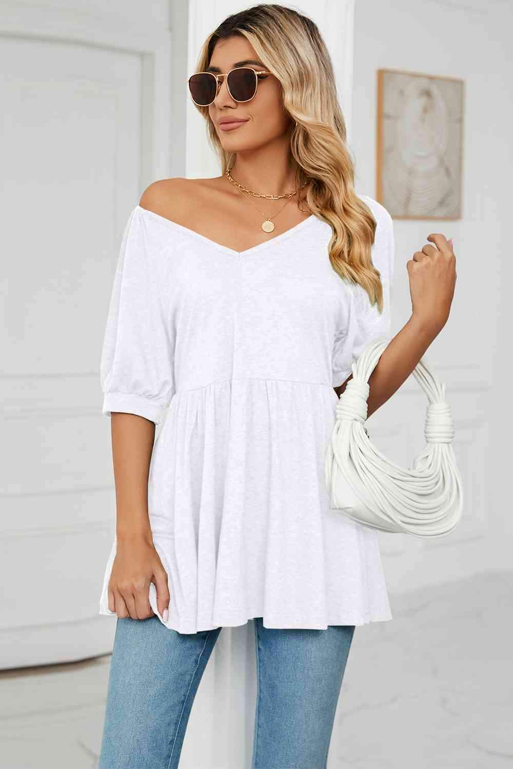 V-Neck Babydoll Top Women's T-Shirts - Tophatter Daily Deals