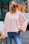 Exposed Seam Round Neck Top with Pocket Blush Pink Blouses - Tophatter Daily Deals