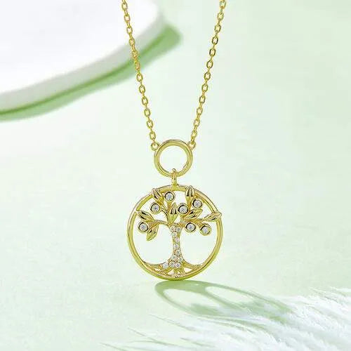 Moissanite 925 Sterling Silver Tree Of Life Pendant Necklace Gold One Size Moissanite - Tophatter Daily Deals