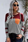 Striped Round Neck Long Sleeve T-Shirt Women's T-Shirts - Tophatter Daily Deals