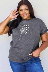 Simply Love Full Size Dandelion Heart Graphic Cotton T-Shirt Charcoal Women's T-Shirts - Tophatter Daily Deals
