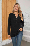 Notched Neck Long Sleeve T-Shirt Women's T-Shirts - Tophatter Daily Deals