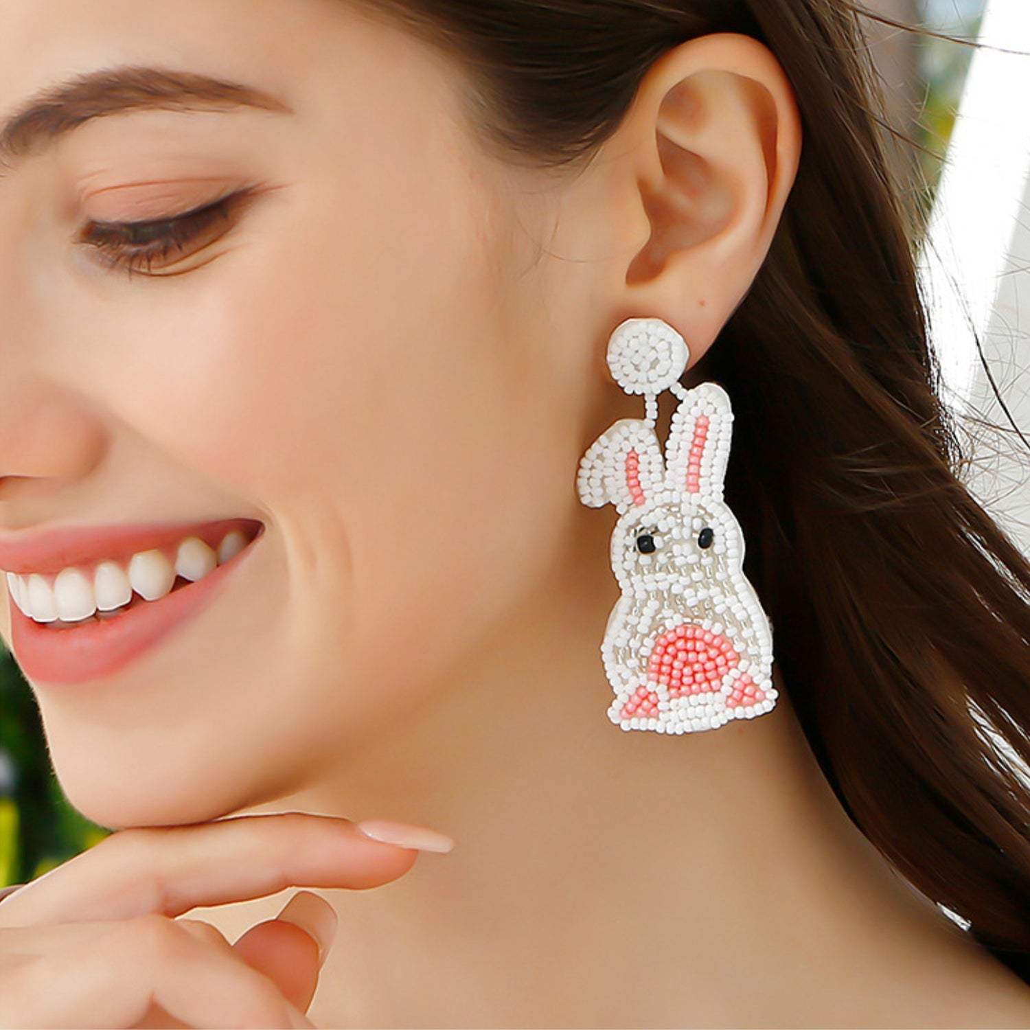 Bead Stainless Steel Rabbit Dangle Earrings Coral One Size Earrings - Tophatter Daily Deals