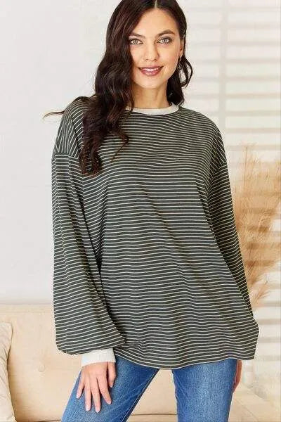 And The Why Oversized Striped Contrast T-Shirt Blouses - Tophatter Daily Deals