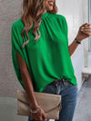 Round Neck Slit Sleeve Blouse Blouses - Tophatter Daily Deals