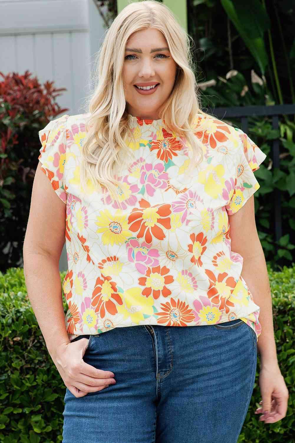 Plus Size Floral Butterfly Sleeve Blouse Floral Blouses - Tophatter Daily Deals