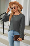 Round Neck Smocked Flounce Sleeve Blouse Charcoal Blouses - Tophatter Daily Deals