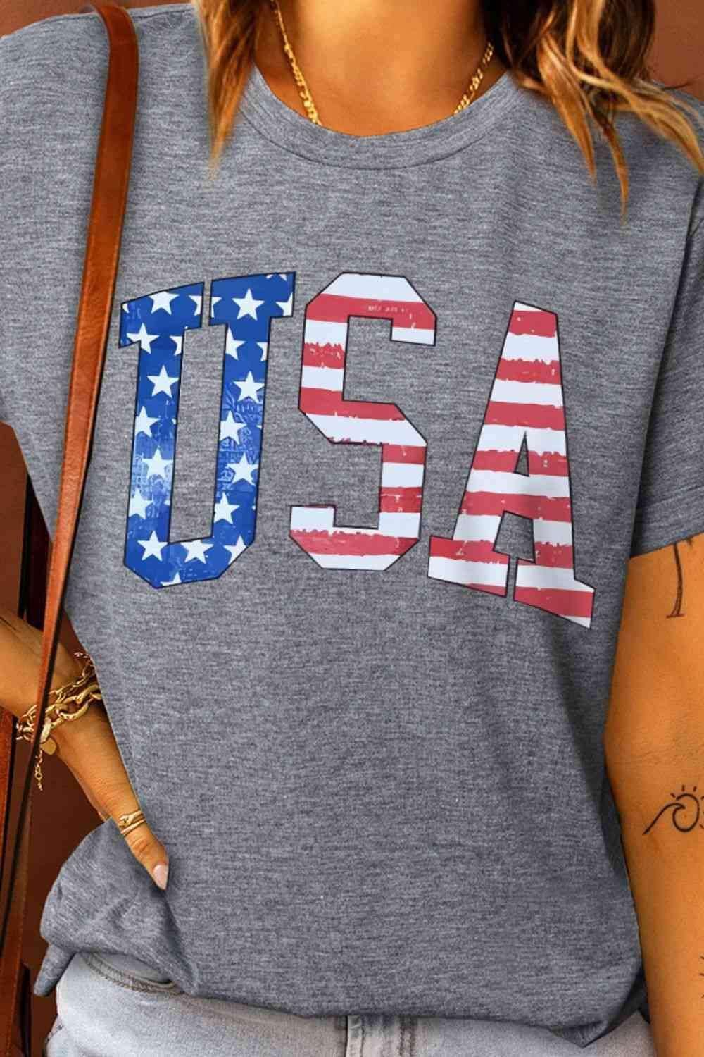 USA Graphic Round Neck Tee Women's T-Shirts - Tophatter Daily Deals