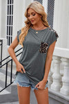 Leopard Round Neck Cap Sleeve T-Shirt Women's T-Shirts - Tophatter Daily Deals