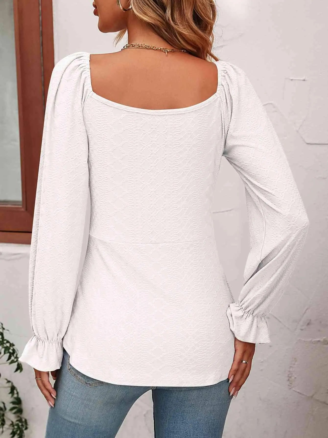 Tie Front V-Neck Puff Sleeve Blouse Blouses - Tophatter Daily Deals