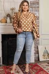 Plus Size Polka Dot Long Sleeve Blouse - Tophatter Deals