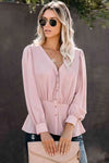 Buttoned Puff Sleeve Blouse Blouses - Tophatter Daily Deals