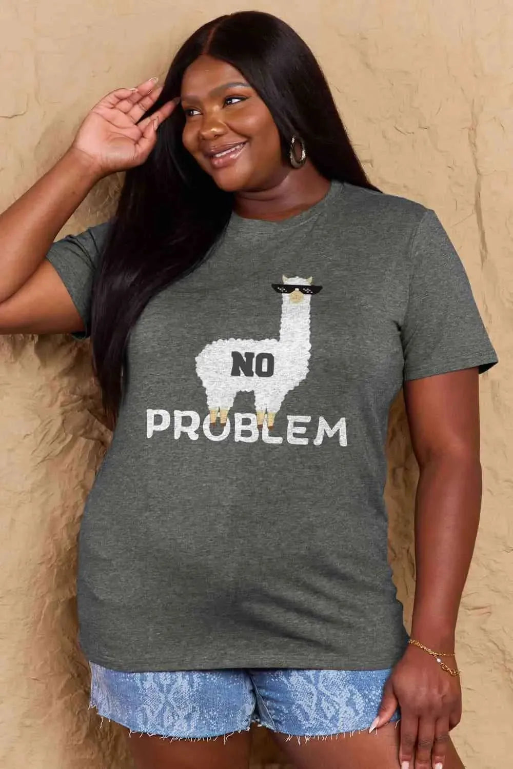 Simply Love Full Size NO PROBLEM Graphic Cotton Tee Women's T-Shirts - Tophatter Daily Deals