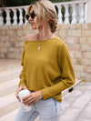 Waffle-Knit Boat Neck Long Sleeve Top Blouses - Tophatter Daily Deals