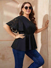 Plus Size V-Neck Flutter Sleeve Babydoll Blouse Blouses - Tophatter Daily Deals