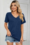 V-Neck Short Sleeve T-Shirt Navy Women's T-Shirts - Tophatter Daily Deals