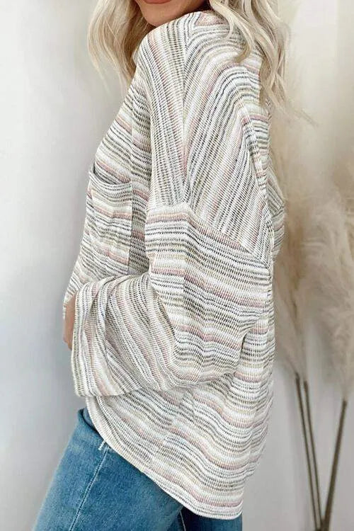 Striped Round Neck Drop Shoulder Top Women's T-Shirts - Tophatter Daily Deals
