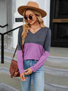 V-Neck Long Sleeve Two-Tone T-Shirt Women's T-Shirts - Tophatter Daily Deals